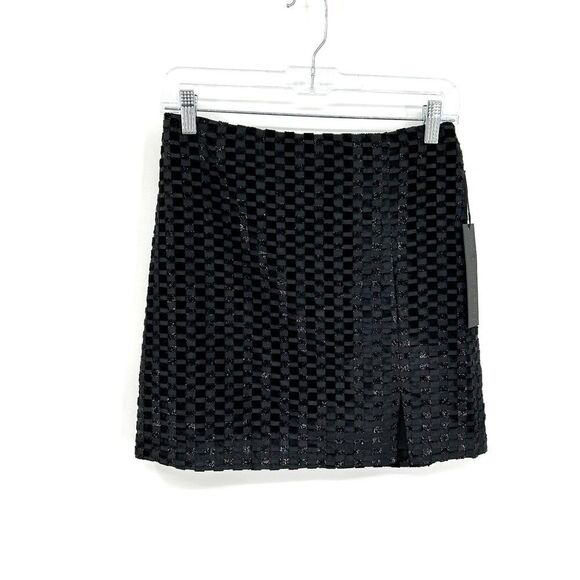 NWT HOUSE OF HARLOW 1960 Black Silver Metallic Velvet Square Mini Skirt Size XS - Picture 1 of 6